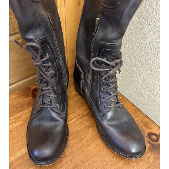 VTG Frye 7 Leather Brown Lace Up Boots Side Zip Western 70’s Retro Boho - Picture 12 of 16